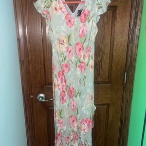 Lane Bryant Pink and Cream Maxi Dress with Flutter Cap Sleeves